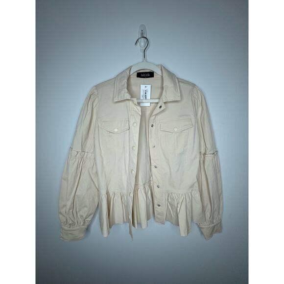 NWT Sergio Puff Sleeve Ruffle Trim Jacket in Eggshell Size Small - Picture 4 of 8